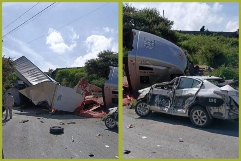 Tepeji del Río: tráiler cae de puente y aplasta patrulla de seguridad